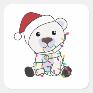 Sticker Carré Ours polaire Noël Neige hiver Animaux Polaires