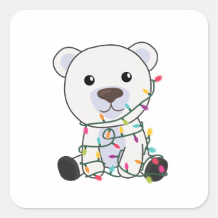Sticker Carré Ours polaire Noël Neige hiver Animaux Polaires
