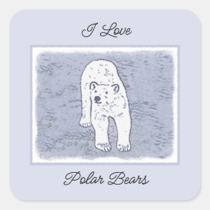 Sticker Carré Ours polaire sur la peinture sur glace - Art origi