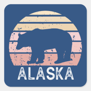 Sticker Carré Ours rétro Alaska