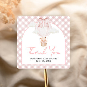 Sticker Carré Ours rose attend à peine bébé Shower 