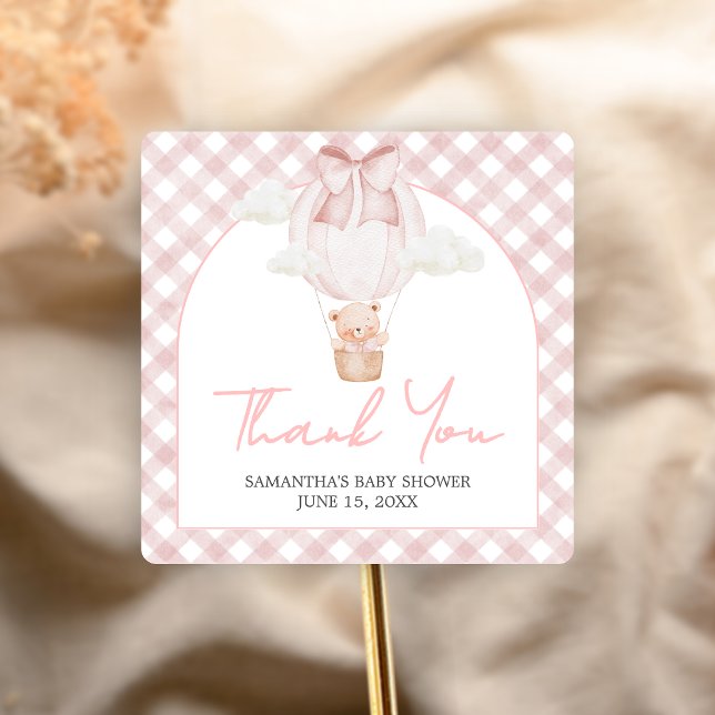 Sticker Carré Ours rose attend à peine bébé Shower  (Bearly Wait Baby Shower Sticker)