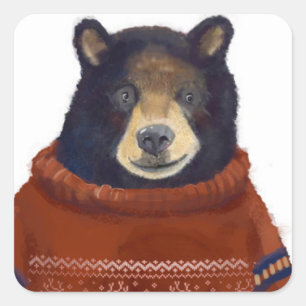 Sticker Carré Ours rouge de chandail de renne