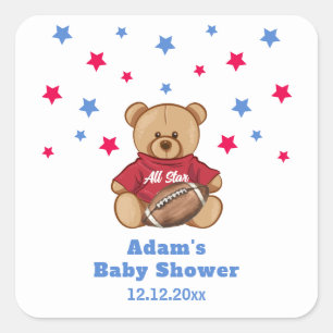 Sticker Carré Ourson de football américain pour une baby shower