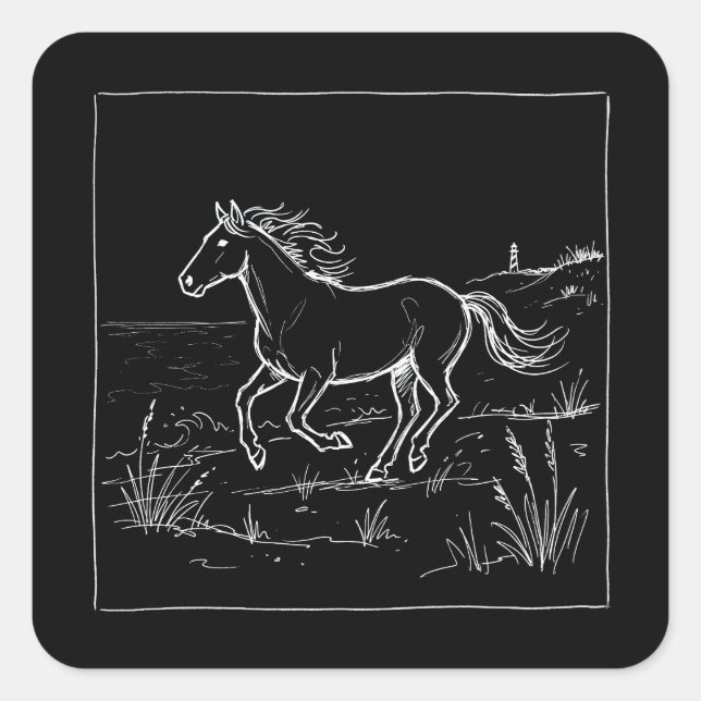 Sticker Carré Outer Banks Cheval Doodle Côté Mer (Devant)
