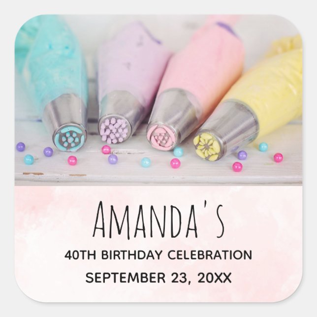 Sticker Carré Outils de décoration Pastel Cake Anniversaire (Devant)