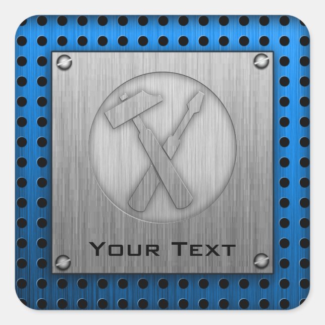 Sticker Carré Outils de dessin animé brushed metal look (Devant)