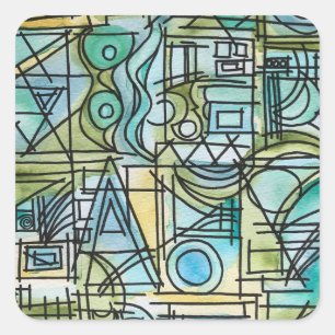 Sticker Carré Ouverture - Art à l'aquarelle géométrique moderne