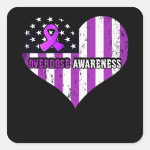 Sticker Carré Overdose Awareness Purple Ribbon Drug Addiction
