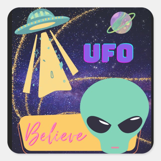 Sticker Carré ovni, extraterrestre croient (Devant)