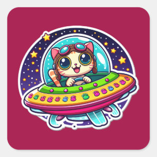 Sticker Carré OVNI Happy Cat