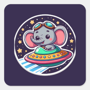 Sticker Carré OVNI Happy Elephant
