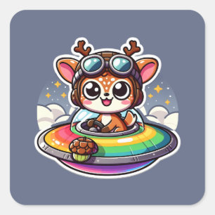 Sticker Carré OVNI Rainbow Deer