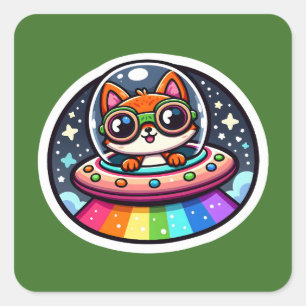 Sticker Carré OVNI Rainbow Fox
