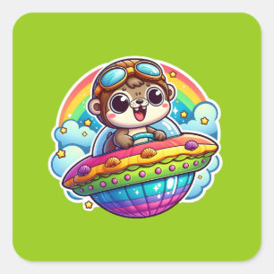 Sticker Carré OVNI Rainbow Otter