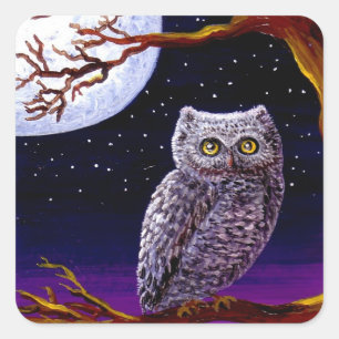 Sticker Carré Owl Cute Funny Bird Art Faune Créationarts LRA