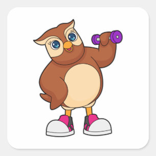 Sticker Carré Owl Fitness Dumbbell