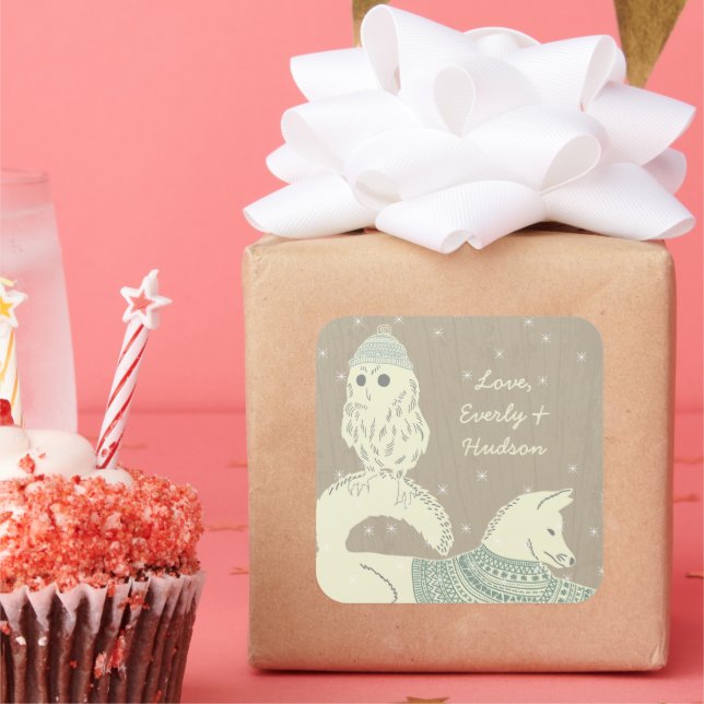 Sticker Carré Owl Fox a tricoté des Casquettes et des pulls étoi (Fête)