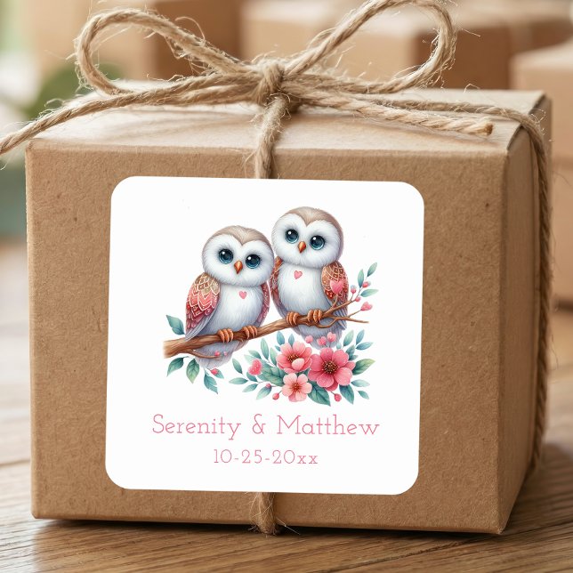 Sticker Carré Owl Woodland Boho Rustic Country Wedding  (Créateur téléchargé)