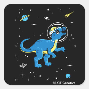 Sticker Carré Pachycephalosaurus bleu et jaune Dinos dans