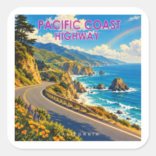 Sticker Carré Pacific Coast Highway Arc-en-ciel