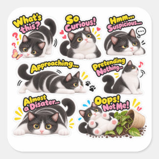 Sticker Carré Pack d'autocollants de chat smoking drôle