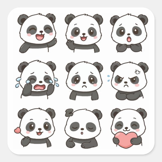 Sticker Carré Pack d'autocollants de panda mignon  (Devant)