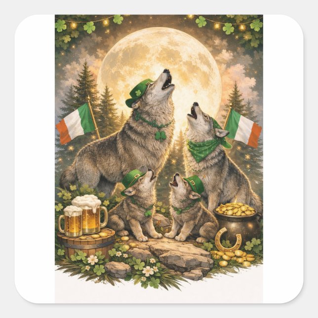 Sticker Carré Pack Loup Chanceux – Saint-Patrick Family Howling (Devant)