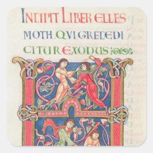 Sticker Carré Page de la bible de Winchester, c.1150-80
