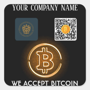 Sticker Carré Paiements de crypto acceptés code QR et logo