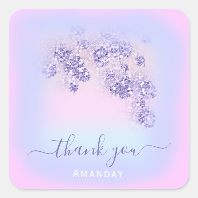 Sticker Carré Paillettes Florales Bleu Rose SWEET16TH Holographi (Devant)