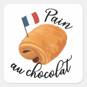 Sticker Carré Pain Au Chocolat - Drôle Pâtisserie Française