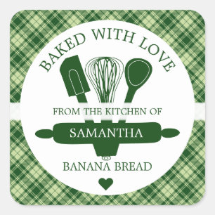 Sticker Carré Pain aux bananes cuit avec amour Plaid vert de Buf