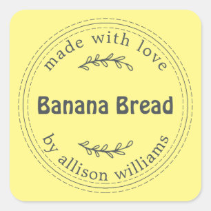 Sticker Carré Pain de banane fait maison rustique Jaune