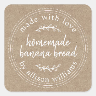 Sticker Carré Pain de banane fait maison rustique Kraft Paper