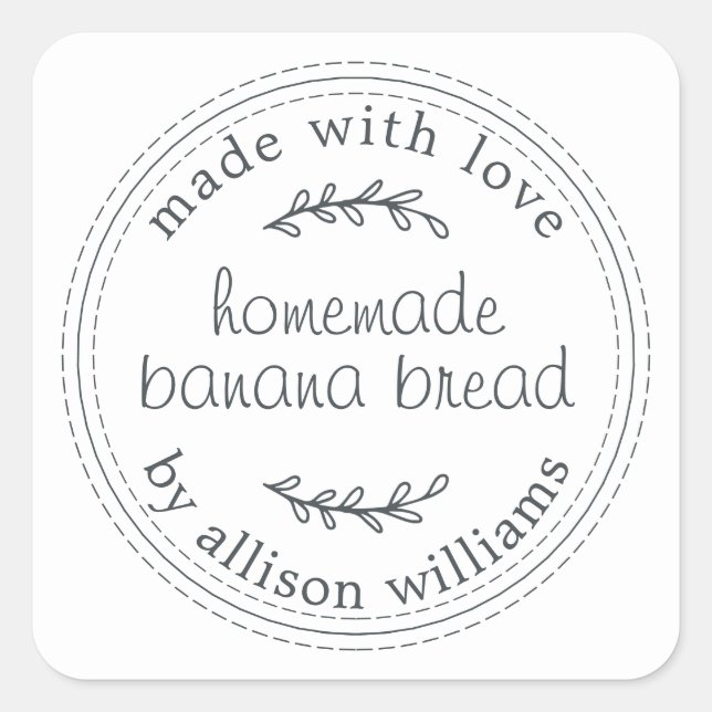 Sticker Carré Pain de banane fait maison rustique noir blanc (Devant)