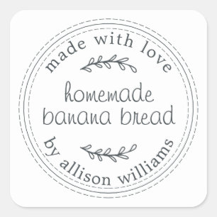 Sticker Carré Pain de banane fait maison rustique noir blanc