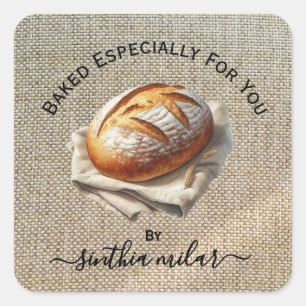Sticker Carré Pain de campagne au levain en lin beige rustique