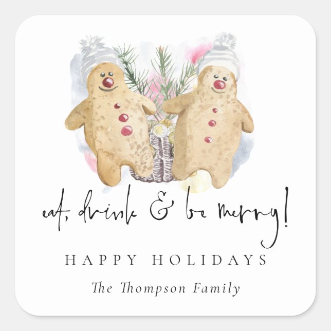 Sticker Carré Pain D'Épice Hommes Mangez Boire Soyez Nom Joyeux  (Devant)