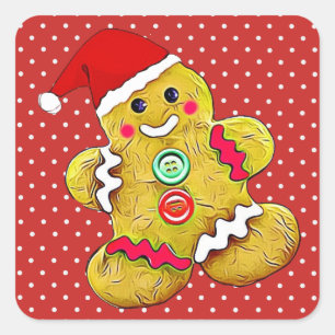 Sticker Carré Pain d'épices mignon Hommes Noël