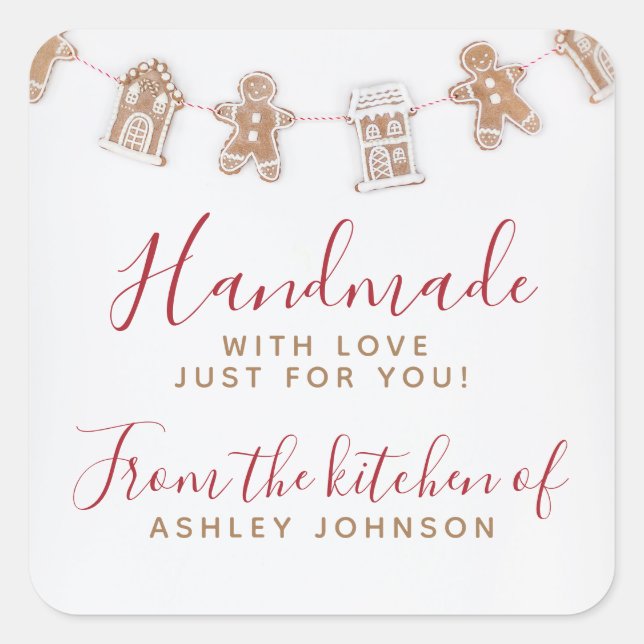 Sticker Carré PAIN GINGERBREAD Rouge artisanal avec amour (Devant)