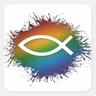 Sticker Carré Paint Splatz LGBTQ Pride Rainbow Christian Fish
