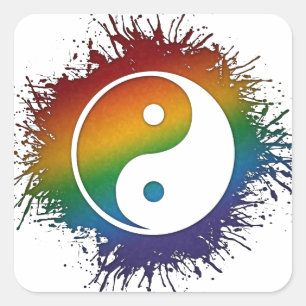 Sticker Carré Paint Splatz LGBTQ Pride Rainbow Yin et Yang