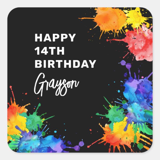 Sticker Carré Paintballing Birthday Party (Devant)