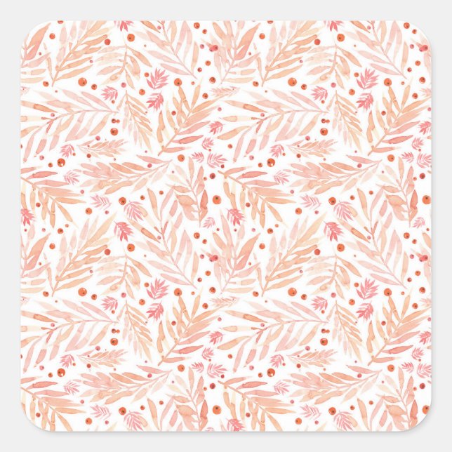 Sticker Carré Painted Peach Palm Leaves (Devant)