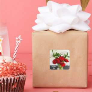 Sticker Carré Painted Red Roses on Black and White Background