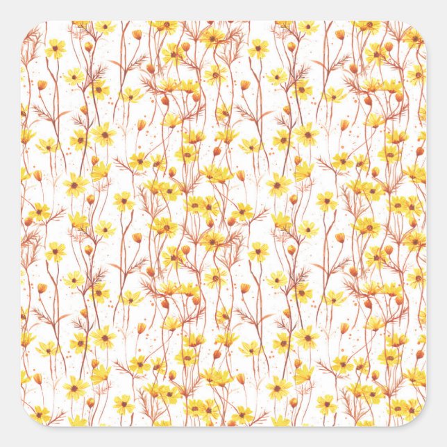 Sticker Carré Painted Yellow Daisies (Devant)