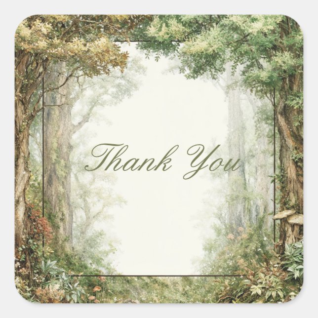 Sticker Carré Painterly Enchanted Forest Ancient Trees Rustic (Devant)