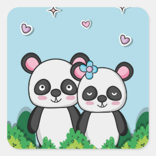 Sticker Carré Paire de Pandas