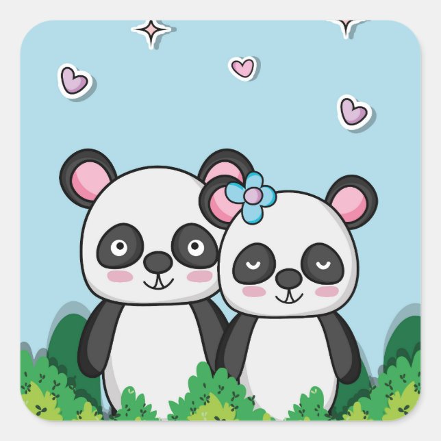 Sticker Carré Paire de Pandas (Devant)